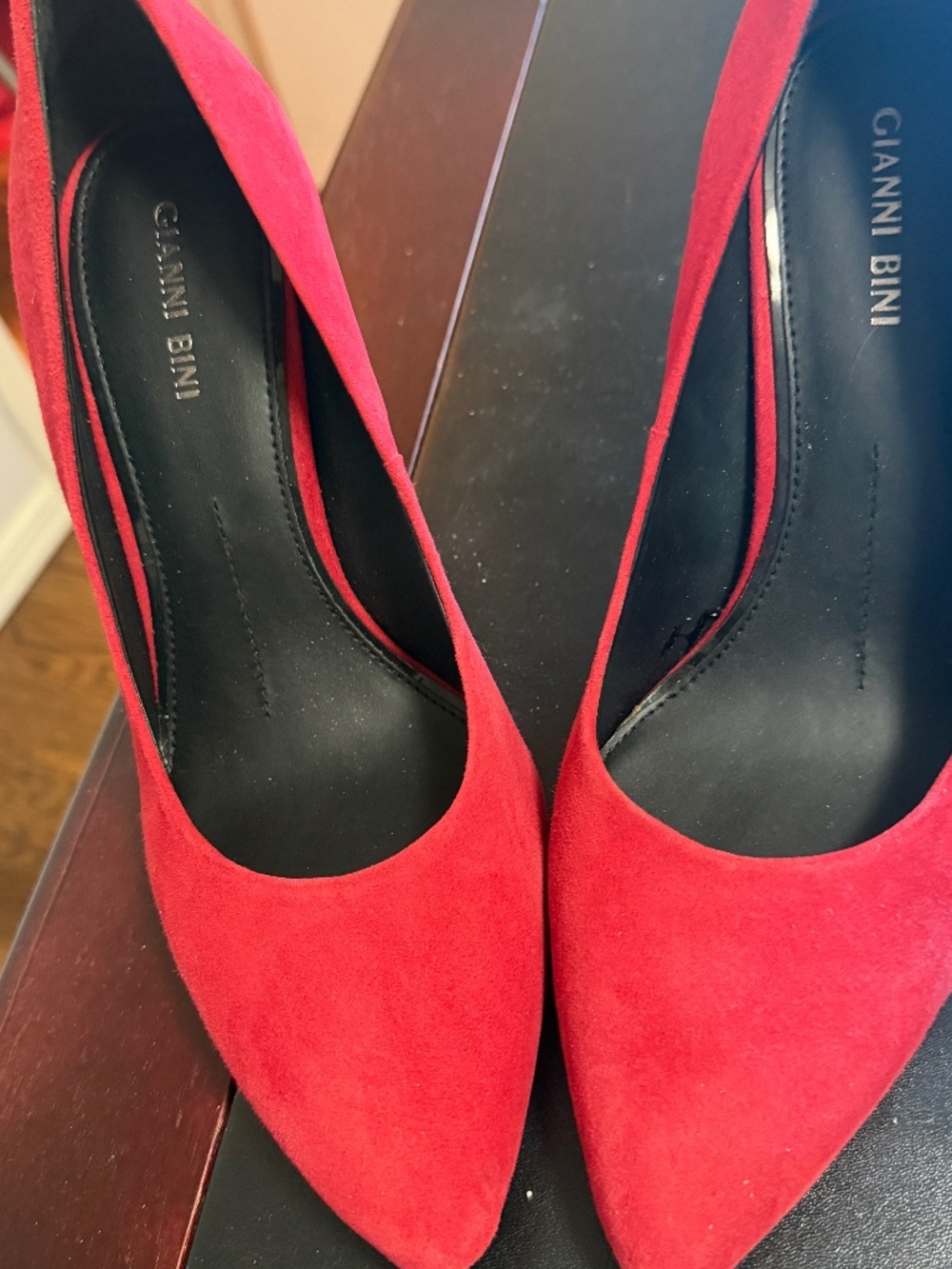 red suede heels